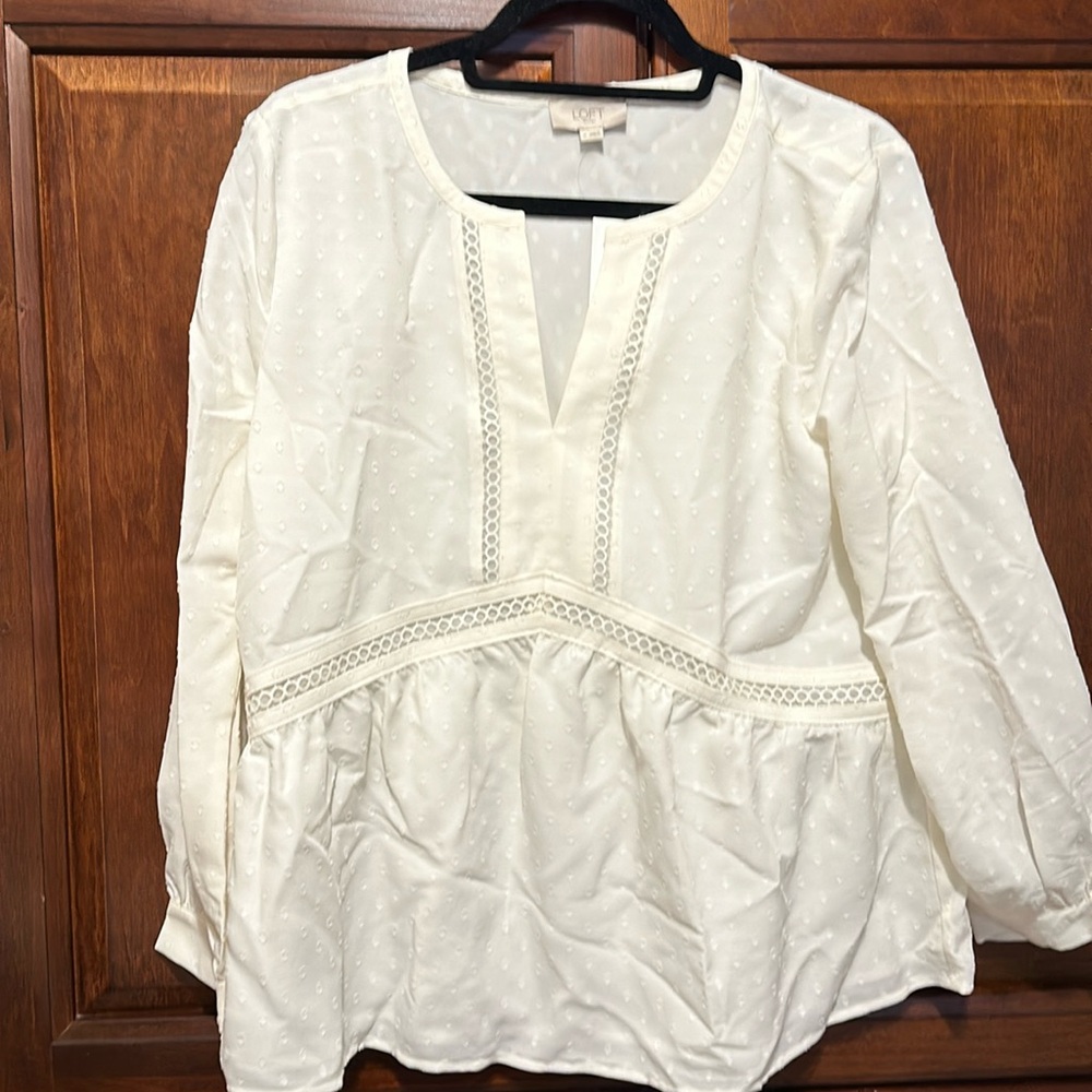 Loft cream color split neck tunic NWT